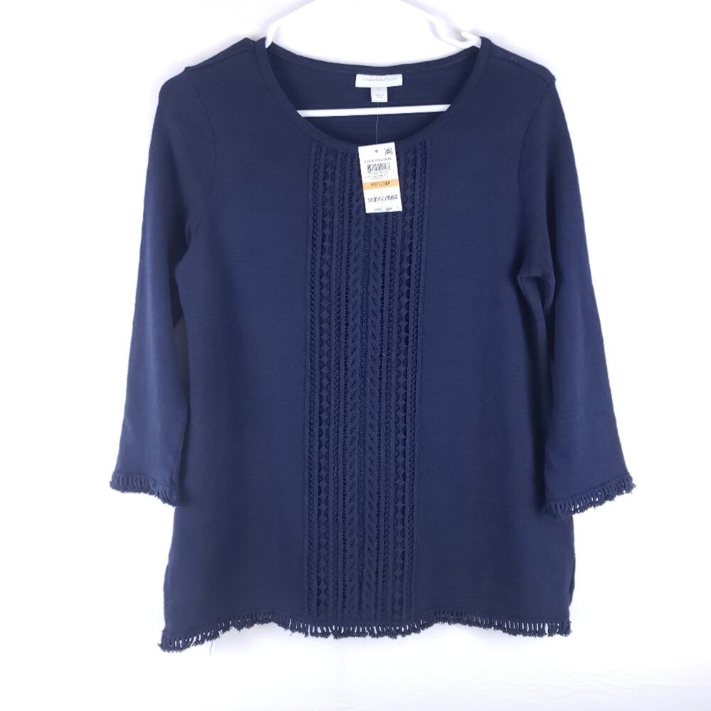 NWT Charter Club Navy Light Weight Sweater Size PS 3/4 Sleeves Blue